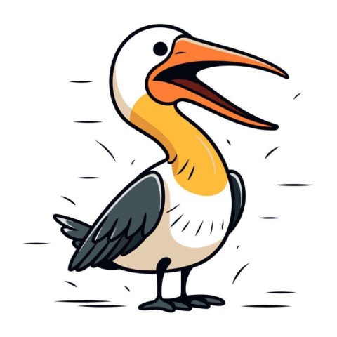 Pelican bird isolated on white background. Cartoon vector illust