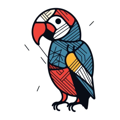 Parrot. Vector illustration in doodle style. Isolated on white b