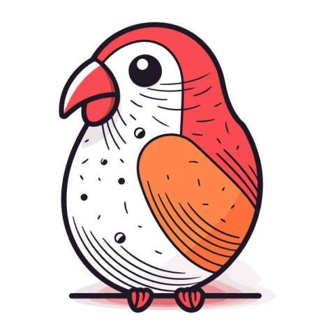 Vector illustration of cute cartoon red bird. Isolated on white