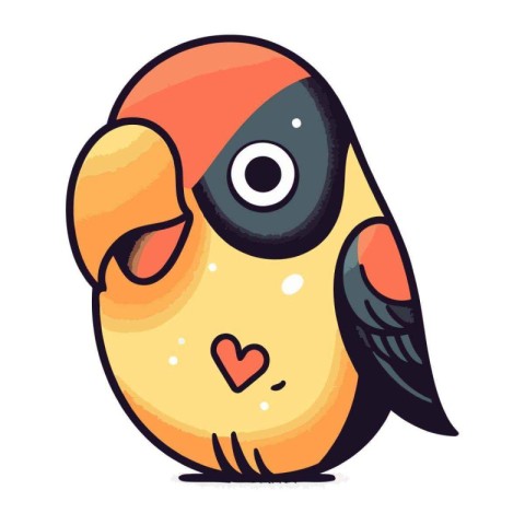 Cute cartoon parrot with heart. Vector illustration isolated on