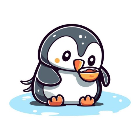 Cute penguin cartoon vector illustration on white background. Cu