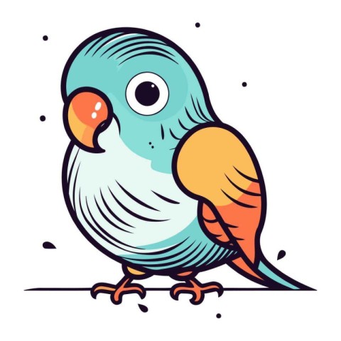 Cute blue parrot with orange beak. Vector illustration.