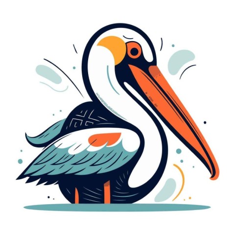 Vector illustration of a pelican on white background. Flat style