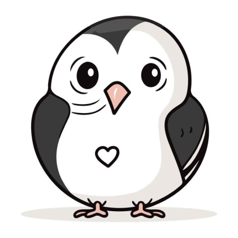 Cute penguin with heart in the beak. Vector illustration.