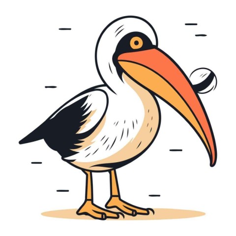 Cute pelican isolated on white background. Vector cartoon illust