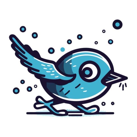 Cute cartoon bird flying in the blue sky. Vector illustration.