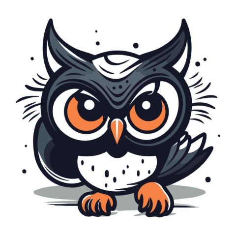 Cartoon owl with big eyes. Vector illustration isolated on white