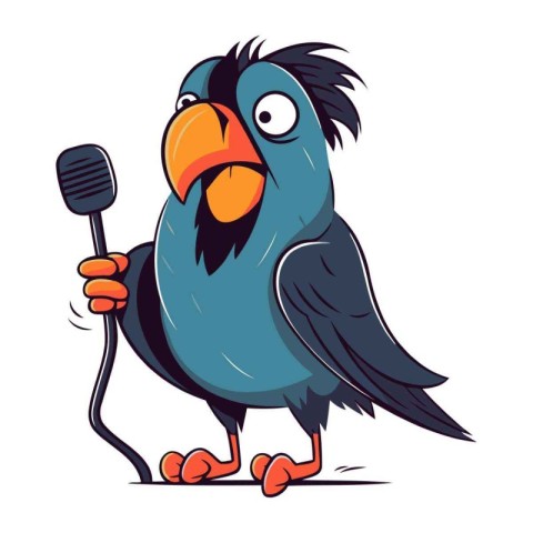 Vector illustration of a black raven with a microphone in its mo