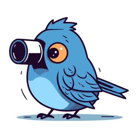 Cute cartoon blue bird with binoculars. Vector illustration.