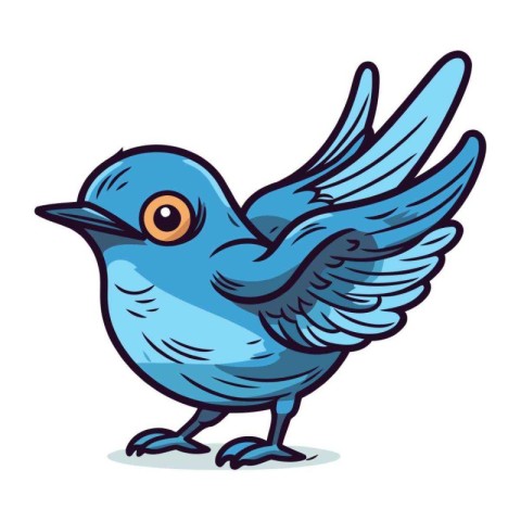 Cute cartoon blue bird. Vector illustration isolated on white ba