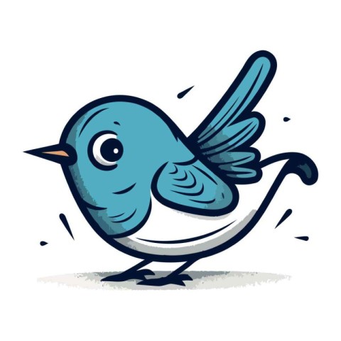 Cute cartoon blue bird. Vector illustration isolated on white ba