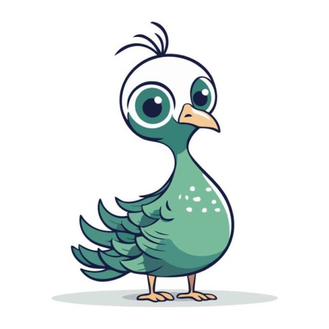 Cute cartoon green bird isolated on white background. Vector ill