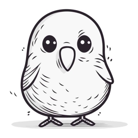 Cute cartoon bird. Vector illustration. Black and white image.