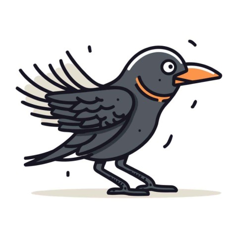 Crow doodle vector illustration. Hand drawn cartoon character.