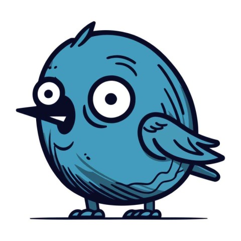 Cute blue bird with big eyes. Vector illustration isolated on wh