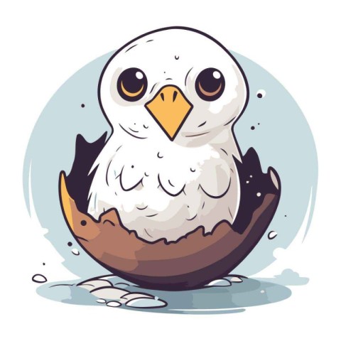 Illustration of a Cute Cartoon Bird in an Eggshell.