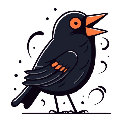 Vector illustration of a black crow on a white background. Cute