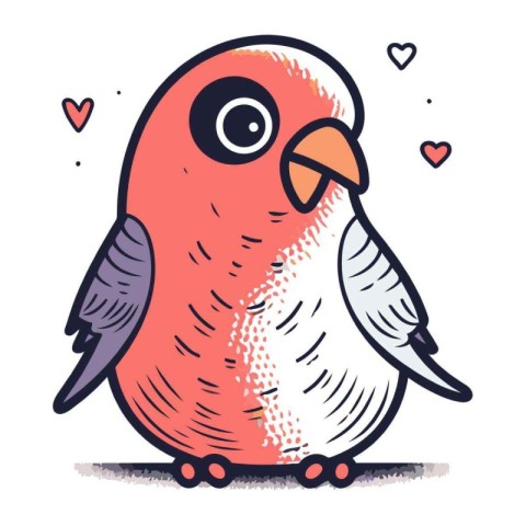 Vector illustration of cute red bird on white background. Hand d