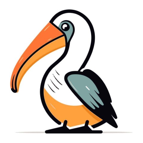 Cute cartoon pelican isolated on white background. Vector illust