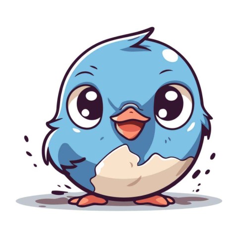 Cute blue bird cartoon vector illustration. Isolated on white ba