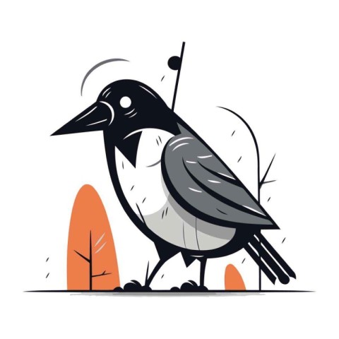 Vector illustration of a crow on a background of autumn trees. F