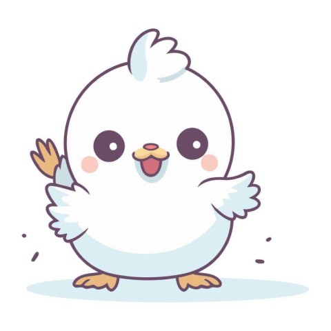 Cute cartoon white chicken. Vector illustration isolated on whit