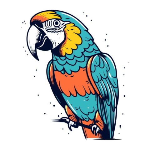 Colorful macaw parrot on white background. Vector illustration.