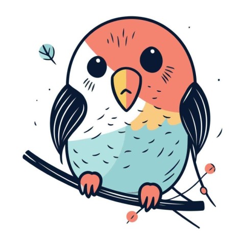 Cute cartoon parrot on a tree branch. Vector illustration.