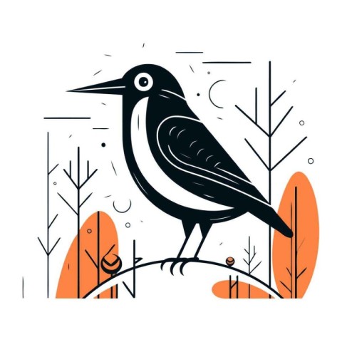 Cute bird in the forest. Vector illustration in flat style.