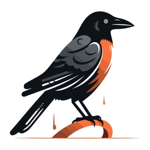 Crow on a branch. Vector illustration in a flat style.