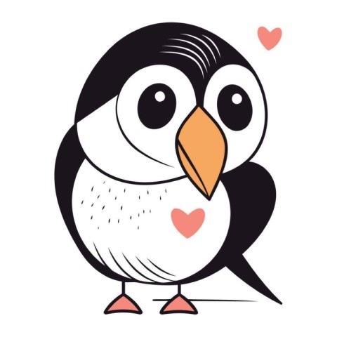 Cute cartoon penguin in love. Vector illustration isolated on wh