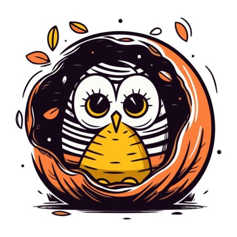 Cute cartoon owl in a pumpkin. Vector illustration for your desi