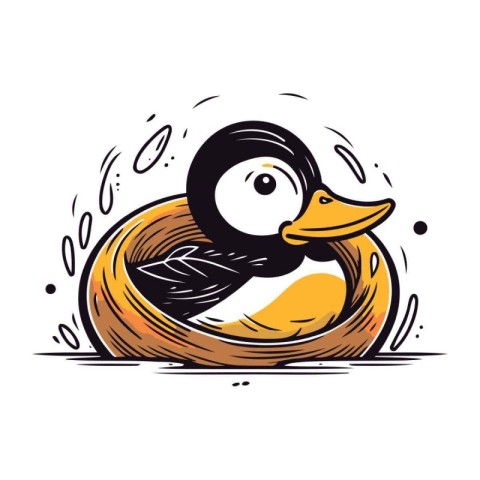 Duck in the nest. Vector illustration isolated on white backgrou