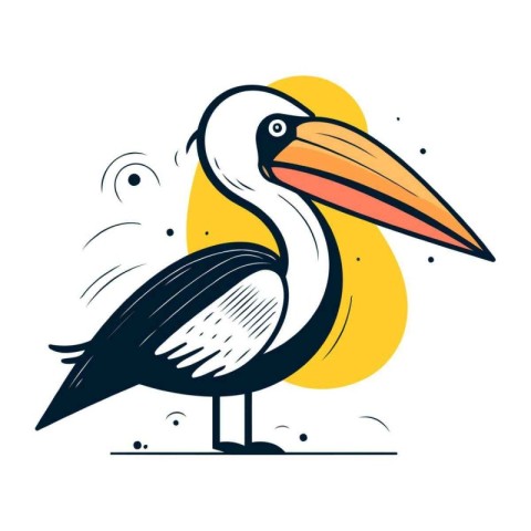 Pelican vector illustration on white background. Flat style desi