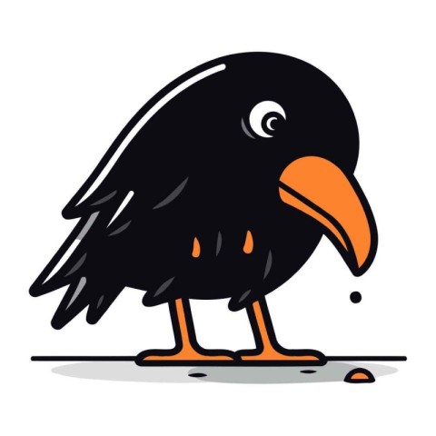 Cute black crow. Vector illustration isolated on a white backgro