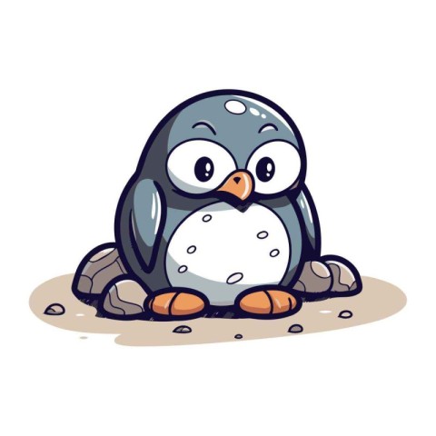 Penguin sitting on the ground. Vector illustration isolated on w