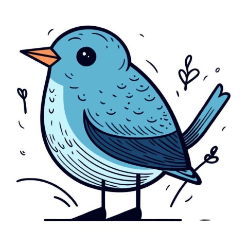 Cute cartoon blue bird. Vector illustration in doodle style.