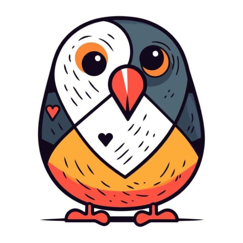 Cute cartoon black and orange parrot. Vector illustration isolat