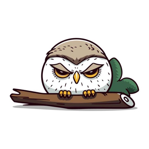 Cute cartoon owl sitting on a tree branch. Vector illustration.