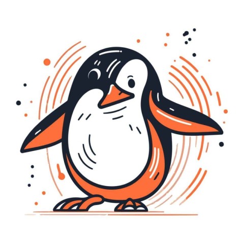 Cute cartoon penguin. Vector illustration in doodle style.