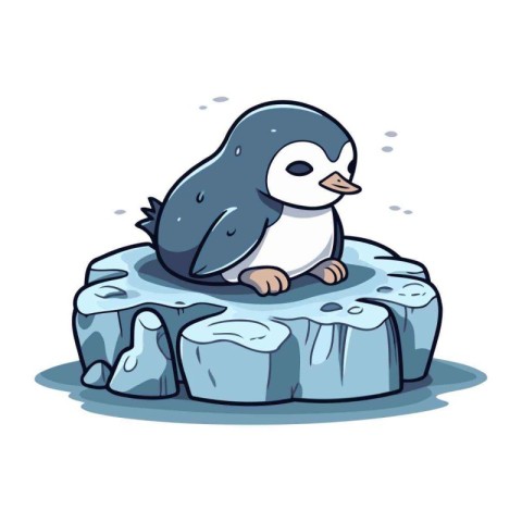 Cute penguin sitting on a piece of ice. Vector illustration.