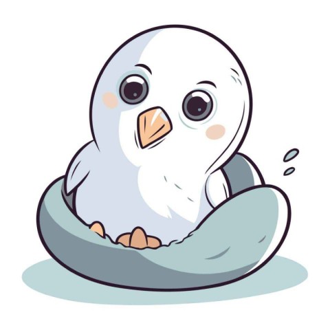 Cute cartoon penguin sitting in a nest. Vector illustration.