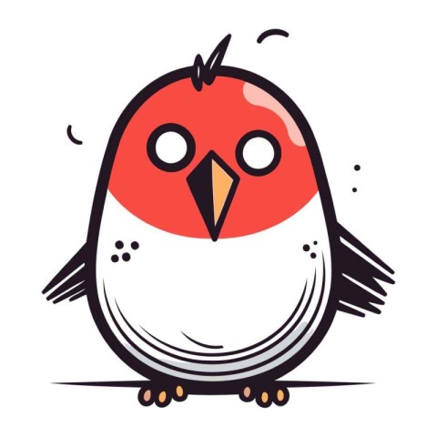 Cute little red bird isolated on white background. Vector illust