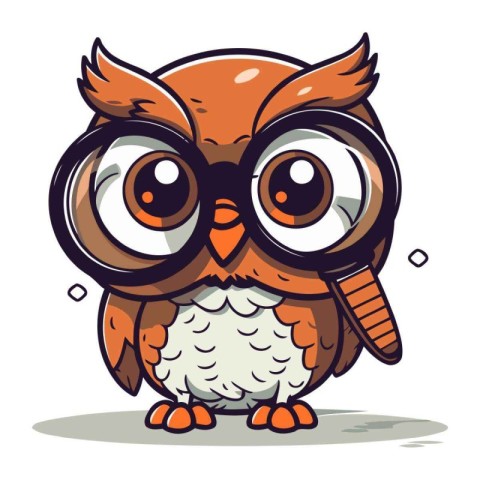 Cute cartoon owl with glasses. Vector illustration isolated on w