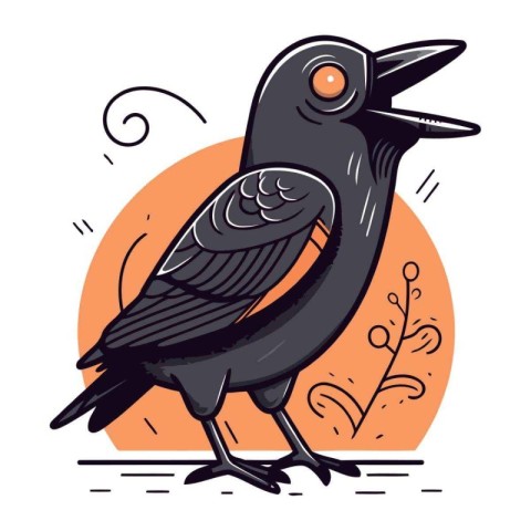 Crow. Vector illustration in a flat style. Black bird.