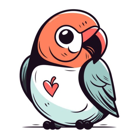 Vector illustration of cute cartoon penguin with heart in beak.