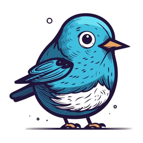 Cartoon blue bird isolated on a white background. Vector illustr