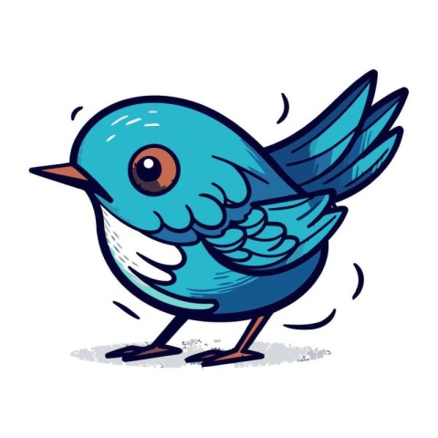 vector illustration of a cute cartoon blue bird isolated on whit