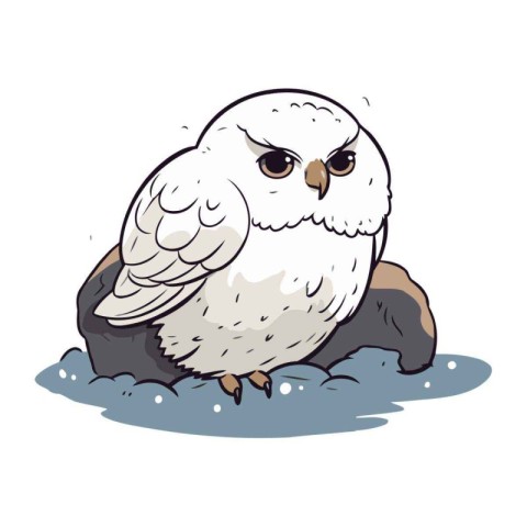 Illustration of a cute owl sitting on a rock. Vector.