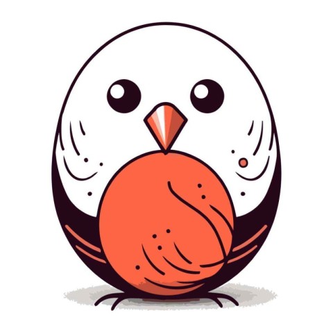 Cute bird with a red heart on its head. Vector illustration.